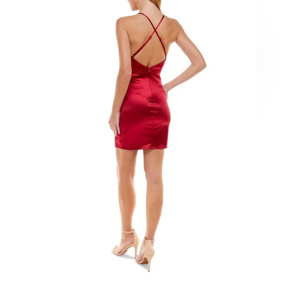 CITY STUDIO Womens Red Twist Front Crisscross Straps Zippere Short Dress XS - Picture 2 of 16